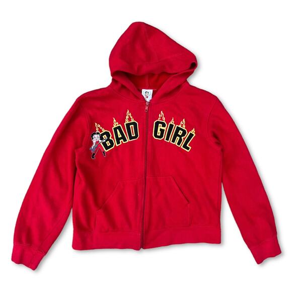 Y2K Betty Boop Bad Girl Red Zip Up Hoodie | Size Large - Picture 2 of 7